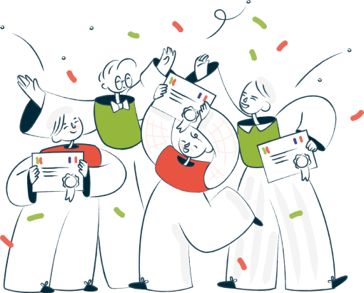 Bénévoles et écoliers, diplôme Socrate en mains